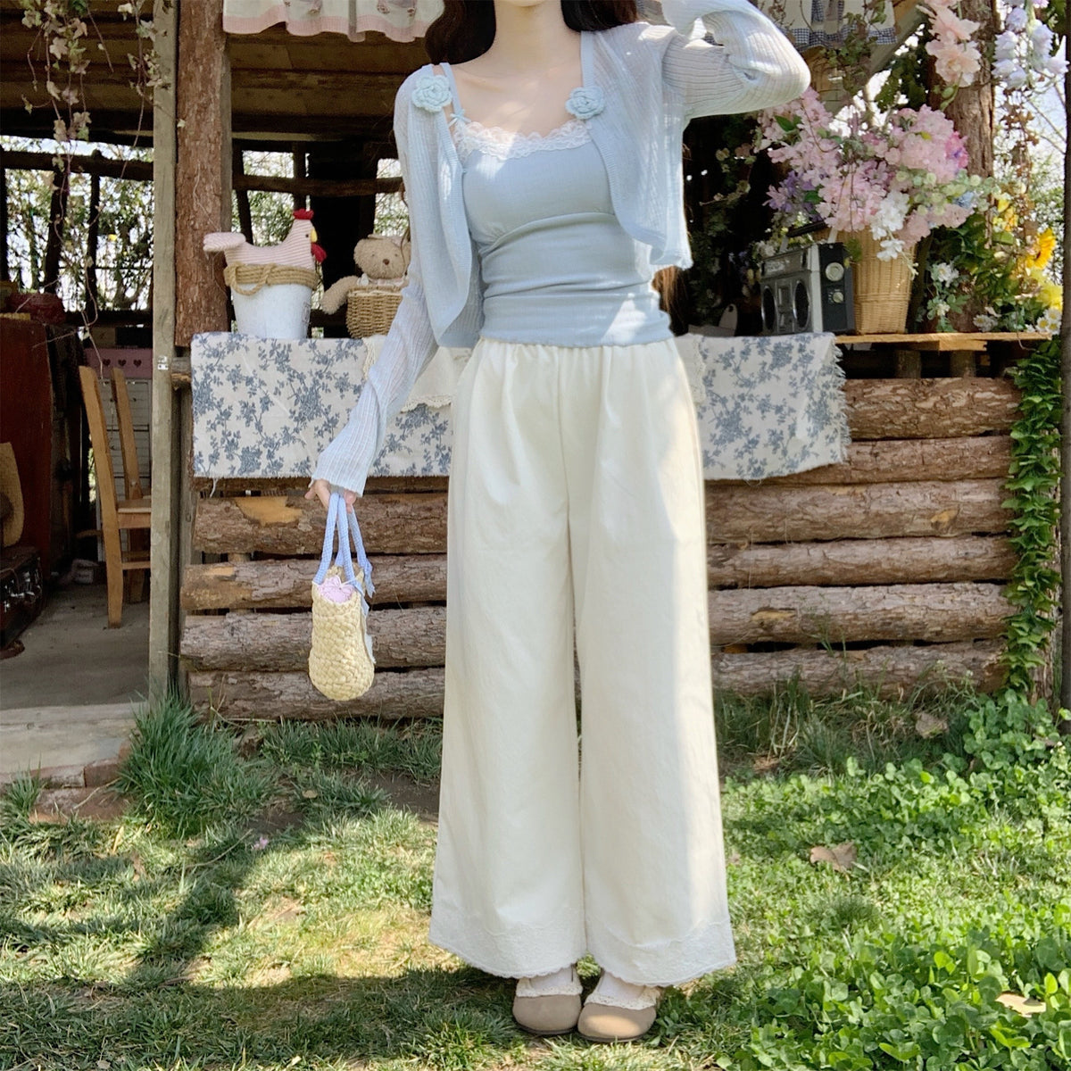 Cropped Lace Trim Pants