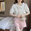 Sweet Lace Collar Short Sleeve Blouse
