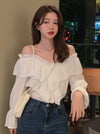 Off-shoulder Ruffled Chiffon Shirt