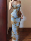 Sexy Oil Painting  Hip Strap Dress