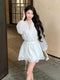 Long-sleeved V-neck Chiffon White Dress