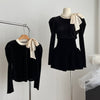 Elegant Bow Collar Velvet Top