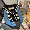 Navy Collar Denim Striped Sweater