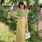 French Patchwork Vintage Puffy Sleeve Dress