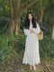 Vintage Square Collar White Fairy Puffed Sleeves Chiffon Dress