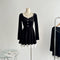 Dark V-neck Velvet Dress