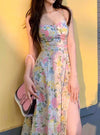 Vintage Floral Split Sling Dress