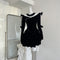 Detachable Collar Velvet Mini Dress