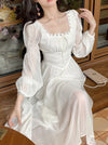 Square Neck Vintage White Dress