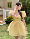 Puffed Sleeve Square Neck Dress