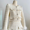 Elegant Tweed Jacket + Skirt 2pcs Set