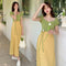 French Patchwork Vintage Puffy Sleeve Dress