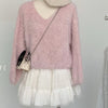 Chic V Neck Fuzzy Sweater