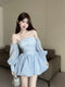 Romantic Blue Cross Stripe Dress