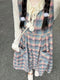 Bottom Shirt & Blue Cardigan & Plaid Overall Dress