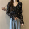 French Vintage Ruffled Long-sleeved  Floral Shirt