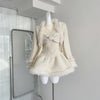 Quilted Coat + Bow Puff Dress 2pcs Set