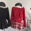 Sweet Knit Top + Plaid Mini Skirt 2pcs Set