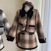 Classic Plaid Quilted Coat + Skirt 2pcs Set