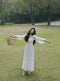 Vintage Square Collar White Fairy Puffed Sleeves Chiffon Dress