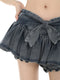 Gray Pleated Denim Shorts