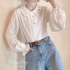 Rose Embroidered Lace Collar Shirt