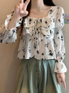 Ruffled Square Collar Long-sleeved Shirt