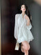 Long-sleeved V-neck Chiffon White Dress