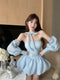 Romantic Blue Cross Stripe Dress