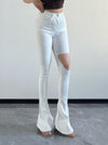 Solid Color Hollow-out Denim Pants