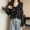 French Vintage Ruffled Long-sleeved  Floral Shirt