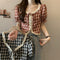 Vintage Plaid Lace Trim Patchwork Short-sleeved Shirt