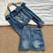 Chic Denim Halter Top + High Waist Skirt 2pcs Set