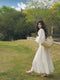 Vintage Square Collar White Fairy Puffed Sleeves Chiffon Dress