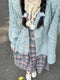 Bottom Shirt & Blue Cardigan & Plaid Overall Dress