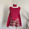 Chic Cute Berry Sweater + Mini Plaid Skirt 2pcs Set