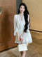 Long-sleeved V-neck Chiffon White Dress