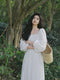 Vintage Square Collar White Fairy Puffed Sleeves Chiffon Dress