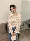 Square Collar Floral Puffy Sleeve Shirt