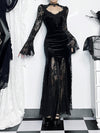 Gothic Lace Flared Sleeve Dress