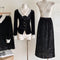 Vintage Velvet Top + Sequin Midi Skirt 2pcs Set