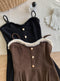 Stand Collar Top + Corduroy Slip Dress 2pcs Set