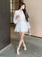 Long-sleeved V-neck Chiffon White Dress