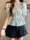 Puffed Sleeve Chiffon Floral Shirt