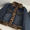 Leopard Faux Fur Lined Coat + Skirt 2pcs Set