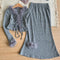 Vintage Feather Collar Cardigan + Mermaid Skirt 2pcs Set