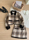 Classic Plaid Quilted Coat + Skirt 2pcs Set