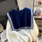 Navy Collar Academia Knit Top