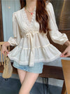 Lace V-neck Long-sleeved Shirt