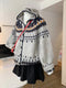 Fair Isle Knit  Full Buttoned Hooded Top